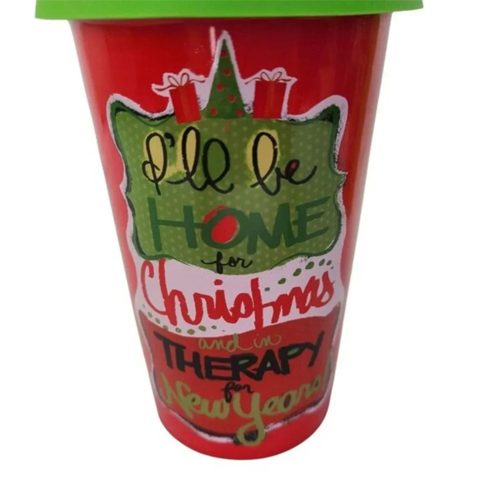 Christmas Saying Travel Mugs Tumbler Set‎ 2 Ceramic Silicone Lid Coffee Tea New